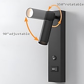 cheap Indoor Wall Lights-LED Wall Sconce with USB Charging Port Wall Mounted Reading Lamp Bedside Button Switch Wall Lighting Indoor Wall Lights