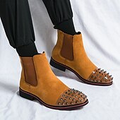levne Boty Chelsea-pánské chelsea boty z umělého semiše s cvočky s elastickými bočními panely - trendy nazouváky pro módní outfity