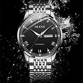 halpa Mekaaniset kellot-Uusi Olevs Olevs Brändi Muotitrendi Miesten Teräshihna Kello Kalenteriviikkonäyttö Valoisa Yksinkertainen Automaattinen Mekaaninen Kello Rentoa Vedenkestävä Urheilu Miesten Rannekello