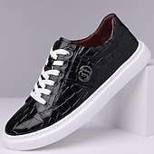 voordelige Herensneakers-Heren burgundy krokodillenpatroon imitatie leren sneakers met vetersluiting – stijlvolle casual schoenen voor dagelijks gebruik