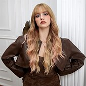 cheap Synthetic Trendy Wigs-Synthetic Wig Curly Wavy Neat Bang With Bangs Machine Made Wig 26 inch Gold Pink Synthetic Hair Women&#039;s Cute Cosplay Party Blonde