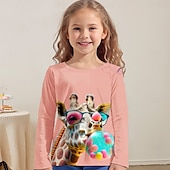 billiga Flickans 3D-djur-Flickor 3D Grafisk Djur Giraff T-shirt Långärmad Vår Höst Mode Grundläggande Barn 4-12 år Rund hals Utomhus Ledigt Dagligen Normal