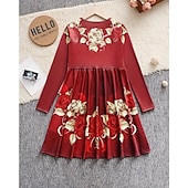 cheap 3D Flower Dress-Easter Girls&#039; 3D Rose Graphic Dress Long Sleeve Summer Spring Vacation Daily Holiday Princess Beautiful Sweet Kids 4-12 Years Casual Dress A Line Dress Knee-length Regular Fit