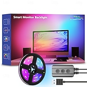 お買い得  スマートライト-スマート モニター バックライト ストリップ、RGBIC アドレス指定可能なドリーム カラー LED ストリップ ライトは、コンピューターとテレビの画面表示と同期します。カラフルな e スポーツ アンビエント照明、ゲーム体験を向上させる 30 個の LED ビーズ/メートル