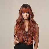 voordelige Synthetische trendy pruiken-Synthetische pruiken Uniformen carrière Kostuums Prinses Gekruld Golvend Middelste stuk Gelaagd kapsel Met pony Machinegemaakt Pruik 66.0 cm Bruin / Bourgondië Synthetisch haar Dames Cosplay Feest