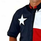 billiga västernskjortor för män-Herr Amerikanska flaggan Västerländsk skjorta Knapp upp skjorta Cowboyskjorta Kortärmad Västra Dagligen Sommar Vår Nedvikt Skjortor med krage 3D-utskrift Framficka Marinblå