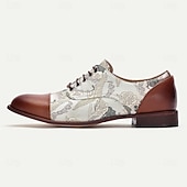 cheap Jacquard shoes-Men&#039;s Faux Leather and Jacquard Oxford Shoes - Vintage Lace-Up Dress Shoes with Crane Print for Formal and Casual Wear