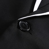 cheap Men&#039;s Blazers-Men&#039;s Graduation Blazer Business Cocktail Party Wedding Party Fashion Casual Spring &amp;  Fall Polyester Color Block Buttons Pocket Comfortable Single Breasted Blazer Black