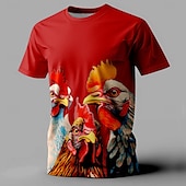 billiga T-shirts med djurmönster-Herr Tupp T-shirt Kortärmad T-shirt 3D-tryck Rund hals Skjorta Mode Fritids- Gata Utomhussport Svart Vit Rubinrött Sommar Vår Kläder S M L XL XXL XXXL
