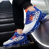 cheap Men's Running Shoes-Men's Blue Athletic Sneakers with Unique Hollow Sole Design, Breathable Knit Upper, and Flame Detail – Lightweight Running Shoes with Orange Accents