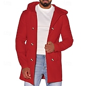 billiga Trenchcoat för män-Herr Peacoat Trenchcoat Dagligen Semester Höst vinter 50% bomull Håller värmen Ytterkläder Kläder Mode Klassisk Slät Ficka Huva Dubbelknäppt
