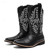 levne Cowboy &amp; Western Boots-pánské černé westernové kovbojské boty – vyšívaný shaft s klasickou špičatou špičkou, vintage styl pro rodeo nebo běžné nošení