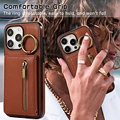 お買い得  iPhone用ケース-電話 ケース 用途 iPhone 16 Pro Max プラス iPhone 15 プロマックスプラス iPhone 14 13 12 11 Pro Max Plus Mini SE バックカバー スタンド付き バンカーリング ジッパ－ レトロ風 TPU PUレザー