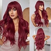 abordables Perruques Synthétiques Sans Bonnet-perruque longue avec frange perruques ondulées pour femmes perruque de cheveux synthétiques pour une utilisation quotidienne en soirée