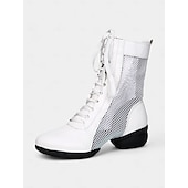 abordables Bottines de danse-bottes de danse à lacets rouges pour femmes avec empiècements en maille et talon bas, idéales pour les spectacles de jazz, de salon et de danse latine