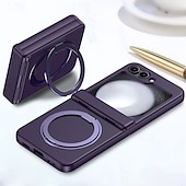 cheap Samsung Cases-Phone Case For Samsung Galaxy Z Flip 6 Z Flip 5 Z Flip 4 Z Flip 3 Back Cover with Stand Holder Magnetic Support Wireless Charging Retro TPU PC