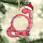 cheap Christmas-Personalized Photo Christmas Ornaments Acrylic 2D Custom Baby Face Christmas Tree Ornaments Xmas Decoration Hanging Pendant Gifts Cute Dinosaur