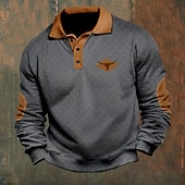 billige Men&#039;s Vintage Polo-Herre Kveg Cowboy Poloskjorter Pullover Langermet Poloskjorter Krage Årgang Fritid utendørs Gateklær 3D-utskrift Knapper Høst vinter Svart Hvit Kakifarget