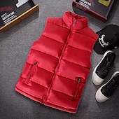 abordables Gilets-Homme Gilet matelassé Gilet Vacances du quotidien Rendez-vous Mode Décontractées Automne hiver Poche Polyester Chaud Confortable Plein fermeture Éclair Mao Standard Noir Blanche Rouge Bleu Gilet