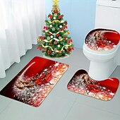 halpa Christmas Bath-3 kpl joulukylpymatot ja -mattosarjat joulun liukumaton vettä imevä kylpymatto, wc-istuimen/kannen kansi, u-muotoinen wc-matto, kodin ovimatot karhun jalanjäljet