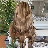 cheap Human Hair Lace Front Wigs-Unprocessed Virgin Hair 13x4 Lace Front Wig Middle Part Brazilian Hair Wavy Blonde Brown Multi-color Wig 130% 150% Density Highlighted / Balayage Hair Natural Hairline Glueless Pre-Plucked For Women