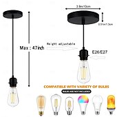 abordables Suspension-Kit de mini luminaires suspendus industriels 3 pièces E26 E27 base Edison style rétro luminaire suspendu à corde noire adapté 110v/220v