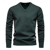 cheap Men&#039;s Pullover Sweater-Mens V-neck Solid Cotton Pullover Sweaters Long Sleeve Casual Social Knitted Sweaters for Men