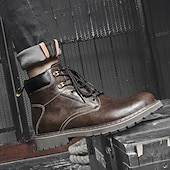 cheap Work Boots-Men&#039;s Brown Leather Work Boots, Durable Lace-Up Ankle Boots with Rugged Sole, Perfect for Outdoor Activities, Construction, and Casual Wear