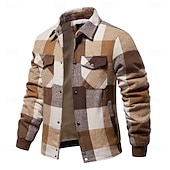 economico Giubbotti e cappotti da uomo-Per uomo Giacca da camicia Giacca sportiva Giacca in pile di flanella Casual / quotidiano Sexy Autunno inverno Color Block A quadri / A righe / Chevron Informale Bavero Standard Nero Blu reale Cachi