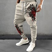 billiga Joggingbyxor-Herr Varg Reste sig Joggingbyxor Joggare Byxor Medium Midja Dragsko Elastisk midja Mode Ledigt Festkvällskläder Vardag Ficka Vår Höst Vinter 3D-tryck Vit Beige
