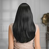 abordables Perruques Synthétiques Sans Bonnet-Perruque Synthétique Droit Droit crépu Coupe Droite Avec Frange Fabriqué à la machine Perruque 22 pouces Noir Cheveux Synthétiques Femme Mignon Cosplay Soirée Nature Noir