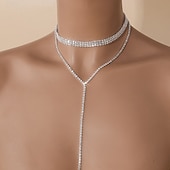 economico Collana da donna-collana girocollo in strass dorati per donna – elegante design a catena a goccia a forma di V, perfetta per matrimoni, feste ed eventi serali