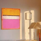 abordables Peintures natures mortes-peinture à l&#039;huile abstraite jaune peinte à la main, peinture murale moderne abstraite jaune et rose, peinture abstraite faite à la main, décoration de la maison, peinture sur toile