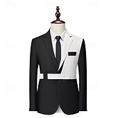 abordables Blazer-Veste blazer pour hommes mode soirée décontractée patchwork blanche/verte noire/blanche noire/verte ajustée à bouton simple