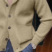 preiswerte Herren Strickjacke-Herren Pullover Strickjacke Kleid Pullover Stricken Strick Feste Farbe Schalrevers Stilvoll Vintage-Stil Freizeitskleidung Bekleidung Herbst Winter Kaki M L XL