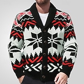 preiswerte Herren Strickjacke-Herren Jacquard-Pullover Strickjacke Kurzer Pullover Strickpullover Gerippt Gehäkelt Stricken Standard Strick Jacquard Schneeflocke Schalrevers Modisch Klassisch Freizeitskleidung Verabredung