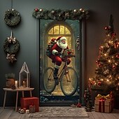 levne Vánoční kryty dveří-vánoční ozdoby na dveře kryty dveří Vánoce Santa jízda na kole tapisérie dveřní závěs dekorace pozadí vnitřní / venkovní banner dveří pro přední dveře statek vánoční dovolená party dekorace zásoby
