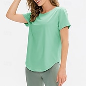 tanie Koszulki biegowe i topy-Damskie Běžecké tričko Krótki rękaw Tee Tshirt Codzienny Athleisure Solidne kolory Szybkie wysychanie Miękka Oddychający Trening w siłowni Chodzenie Jogging Odzież sportowa Odzież sportowa Morelowy