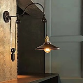 cheap Indoor Wall Lights-Vintage Retro Wall Light Indoor Wall Sconce Adjustable Industrial Style Black Metallic Lamp with Pulley Design 110-240V