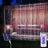 abordables Guirlandes solaires-Rideau lumineux solaire d&#039;extérieur avec télécommande, 8 modes d&#039;éclairage, guirlande lumineuse 3 x 3 m, 300 LED, étanche IP65, pour Noël, fête, mariage, maison, jardin, mur, salon, chambre à coucher,