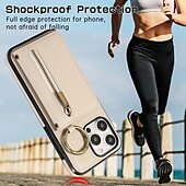 お買い得  iPhone用ケース-電話 ケース 用途 iPhone 16 Pro Max プラス iPhone 15 プロマックスプラス iPhone 14 13 12 11 Pro Max Plus Mini SE バックカバー スタンド付き バンカーリング ジッパ－ レトロ風 TPU PUレザー