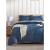 baratos Coleção de elite-capa de edredom tufada em grade, conjunto de cama com textura boho, 3 peças, capa de edredom com padrão geométrico de losangos jacquard com amarras de canto &amp;fecho de zíper tamanho queen