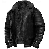 halpa Nahkatakit-Miesten Nahkatakit Fleecetakki Sherpa takki Biker takki Loma Päivittäin Tuulenkestävä Pidä lämpimänä Tasku Fleece Syystalvi Tavallinen Muoti Klassinen Kauluskäänne Normaali Tekonahka Musta Valkoinen