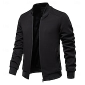 abordables chaqueta deportiva-Hombre Chaqueta tipo gofre Chaqueta casual Casual Diario Sexy Primavera &amp; Otoño Color sólido/liso Casual Cuello Mao Regular Albaricoque Negro Verde Claro Caqui Verde Ejército Chaquetas