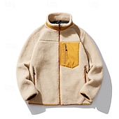 cheap Fleece &amp; 3 in 1 Jackets-Men&#039;s Hiking Jacket Hiking Fleece Jacket Winter Outdoor Patchwork Thermal Warm Fleece Lining Fleece Jackets Full Zip Climbing Camping / Hiking / Caving Traveling Cream Khaki