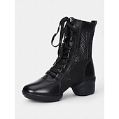 abordables Bottines de danse-bottes de danse à lacets rouges pour femmes avec empiècements en maille et talon bas, idéales pour les spectacles de jazz, de salon et de danse latine