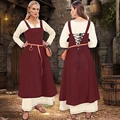 ieftine Rochie-Șorț viking medieval pentru femei, cu rochie tunică cu dantelă la spate, 2 buc ținute pentru larp ren faire târg renascentist, carnaval, rochie de halloween