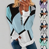 billiga Randiga och geometriska toppar-dam plus size dragkedja sweatshirt sweatshirt grafiskt block dagligt sporttryck kvartsdragkedja aktiv streetwear halv dragkedja lång ärm utan foder bekvämt ventilerande mjukt tyg