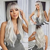 economico Parrucche trendy sintetiche-Parrucche sintetiche Uniformi Costumi di carriera Da principessa Riccio Ondulato Parte di mezzo Taglio scalato Con frangia A macchina Parrucca 26 pollici Bianco Capelli sintetici Per donna Cosplay