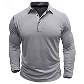 cheap Men&#039;s Classic Polo-Men&#039;s Polo Shirt Golf Shirt Casual Sports Lapel Long Sleeve Fashion Basic Plain Button Pocket Spring &amp;  Fall Regular Fit White Yellow Army Green Blue Light Grey Polo Shirt